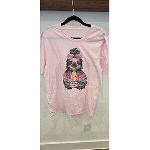 Sloth Graphic Pink T-Shirt With Sunglasses & Ice Cream By Haute Mess XL 100% Cot